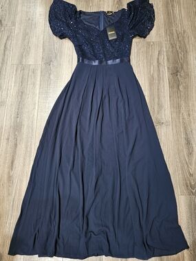 NEW Womens Miusol Mazi Dress Size Small Navy Sequin Puff Sleeve Maxi Gown